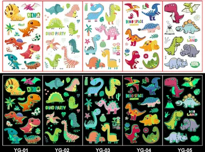 Produktbild von INF Temporäre Tattoos / Sticker mit Cartoon- & Glow-in-the-Dark-Motiven Dinasour A