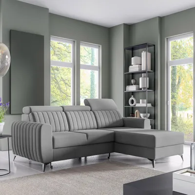 Produktbild von Ecksofa CONNOR I - mit Schlaffunktion, Bettkasten & universeller Ottomane, Grau