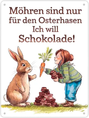 Produktbild von Ich will Schokolade statt Möhren Metallschild XL in 21x28 cm mit Osterhasen