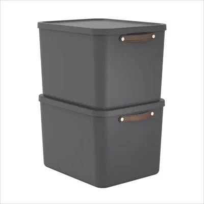 Aufbewahrungsboxen 2er-Pack, 55 l mit Deckel, 53,5x40x34 cm, Anthrazit