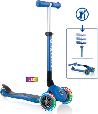 Produktbild von GLOBBER JUNIOR FOLDABLE LIGHTS – Tretroller, 120/80 mm, ABEC 5, 3-rädrig, LED-Leuchtrollen, dunkelblau
