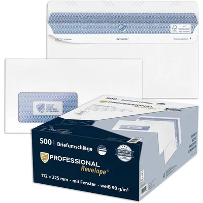 Produktbild von Briefumschläge Revelope DINlang 90g/qm haftklebend mit Fenster weiß VE=5x500 Stück