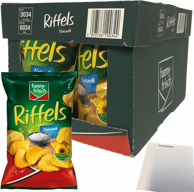 Produktbild von Funny-Frisch Riffels Naturell Kartoffelchips VPE (10x150g Packung) + usy Block