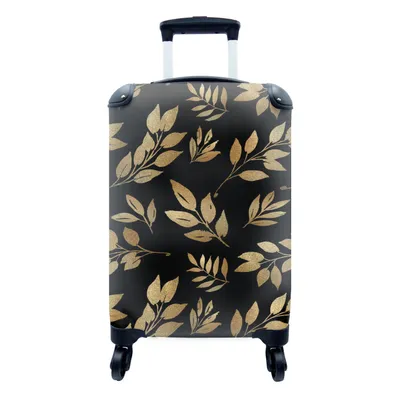 Produktbild von MuchoWow® Koffer Handgepäck Trolley Rollkoffer Kleine Reisekoffer mit 4 Rollen - Partoon - Schwarz und Gold - Blätter - Cabin Size < 55x40x23 cm & 55x40x20 cm - Fotokoffer - Kabinenkoffer - Boardgepäck - Reise-Box - Reisekoffer - Reisegepäck - Koffer mit Bild - Trolley für Kinder