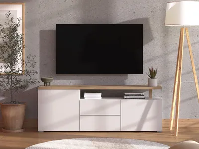 Immagine prodotto di Dmora Mobile Porta tv Melzo 154x40x56h cm Bianco Opaco, 2 Cassetti 2 Ripiani