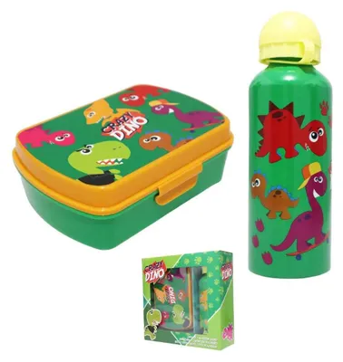 Produktbild von Crazy Dino 2 tlg Kinder Lunch Set Brotdose Alu Trinkflasche 500 ml Geschenk