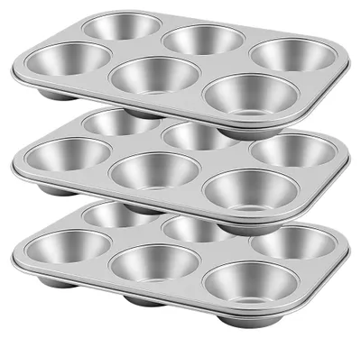 Muffinbackform-Set 3er, 6 Mulden, 29x18x3 cm, Ø 8 cm, silber