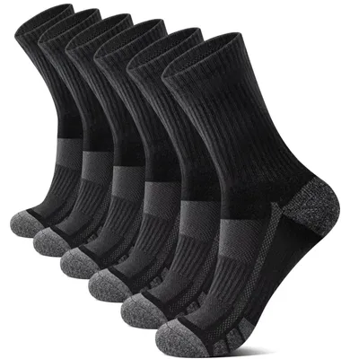 Produktbild von YouShow Herren Tennissocken 6 Paar Crew 43-46 Weich Atmungsaktiv Wandersocken Gepolstert Sportsocken Damen Socken Schwarz Baumwollsocken – Schwarz x 6