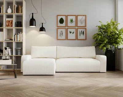 Produktbild von Kaiser Möbel Ecksofa mit schlaffunktion und bettkasten, Couch L form, Schlaffunktion ARAGON Dicker Cord Ecru Ottomane Links