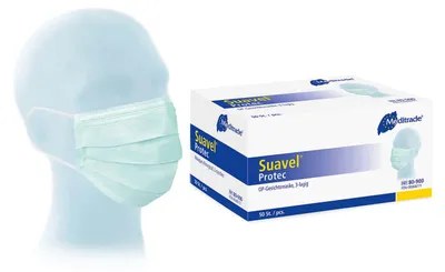 Produktbild von Meditrade Suavel Protec OP-Maske elastische Ohrschlaufen grün