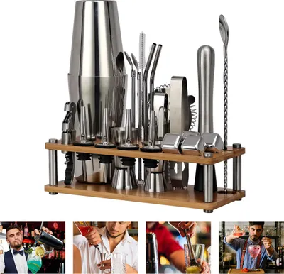 Produktbild von Edelstahl Barkeeper Kit, 23-teiliges Cocktail Set aus Edelstahl, Shaker 750 ml, Barzubehör Set für Zuhause oder die Bar