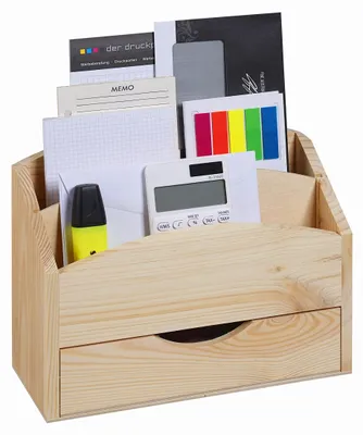 Immagine prodotto di Organizzatore da scrivania con cassetto, in legno, 2 scomparti