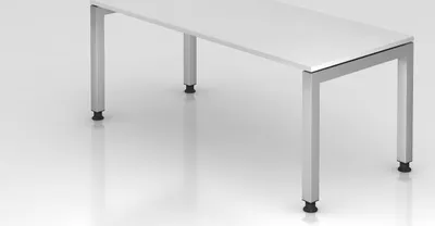 Produktbild von Schreibtisch Pejo | Weiß | Silber Gestell | BxT 180x80cm | Arbeitshöhe 68-76cm | stufenlos höheneinstellbar | 4-Fuß-Gestell eckig | Rechteckform mit schwebender Tischplatte