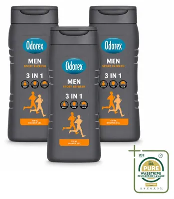Immagine prodotto di 3 confezioni di gel doccia rinfrescante Odorex For Men Sport, 300 ml per confezione - confezione da 3 pezzi