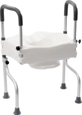 Obrázek produktu pro Zvýšené WC sedátko, opěrky rukou, výška zdvihu 43-53 cm, nosnost 150 kg, BÍLÁ