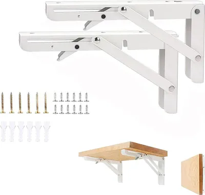 Produktbild von 2 Stück faltbare Regalträger - 8 Zoll schwere faltbare Regalträger für Wandmontage - Metall faltbare L-förmige rechteckige Regalstütz-Dreiecksstütze - Tragfähigkeit 90 kg - Geeignet für platzsparendes Wohnen, Küche, Büro, faltbar