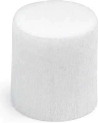 A white cylindrical object, likely a filter, is shown against a white background.
