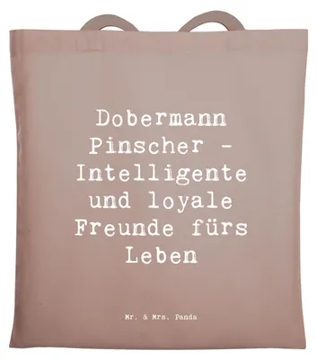 Produktbild von Mr. & Mrs. Panda dokumententasche Spruch Dobermann Pinscher Freund - Braun Pastell - Geschenk, Hunderassen Eigenschaften, Tote Bag, Beutel, Stoffbeutel, Shopping Tasche