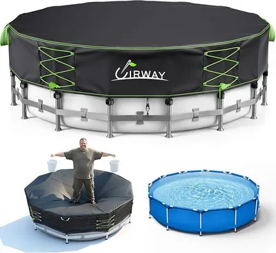 Produktbild von Poolabdeckung rund 366 cm, Upgrade 600D Robustes Oxford Gewebe Abdeckplane Pool, Winddicht und ReißFest, UV-Schutz, Kordelzug mit Ratschen-Arretierung, mit rutschfeste Riemen
