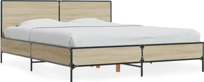 Produktbild von Design Bettgestell Sonoma-Eiche 150x200 cm Holzwerkstoff und Metall, Klassische Betten 2024 Neu