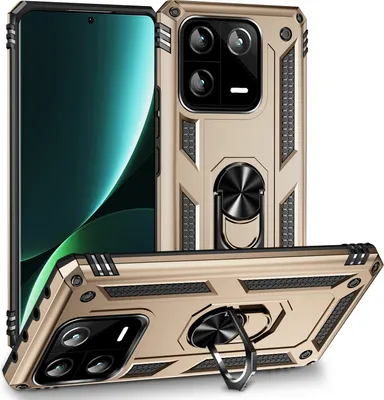 Produktbild von Xiaomi 13 Pro Hülle, Schiebe Kamera Schutz Schutzhülle mit Ringhalterung Ständer Kartenhalter für Xiaomi 13 Pro Gold