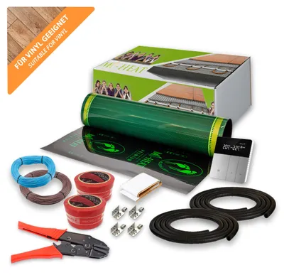 Produktbild von 230V Elektrische Fußboden Heizfolie für Vinyl 4m - 100W/m² Set mit Thermostat