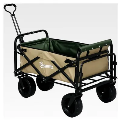 Produktbild von Klappbarer Bollerwagen, Transportwagen mit Griff, Strandwagen, Gartenwagen mit Tragetasche, max. 100 kg belastbar, Oxford, Khaki