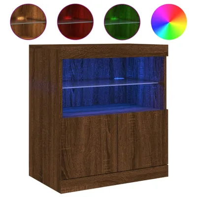 Image de Buffet avec lampes LED aspect chêne brun 60x37x67 cm
