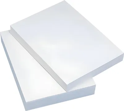 Two stacks of white paper are shown on a white background.