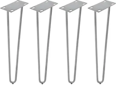 Produktbild von Tischgestell Hairpin, 4er Set, Roheisen lackiert, Silber, Hairpin Gestell aus Metall für Holztische, 20 x 10 x 74 cm, Gestell für DIY-Projekte