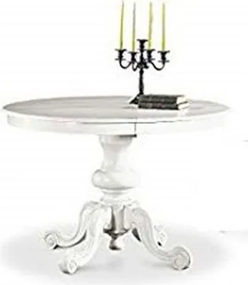 Immagine prodotto di Milani Home - tavolo da pranzo rotondo allungabile 120-158 cm, bianco, legno massello