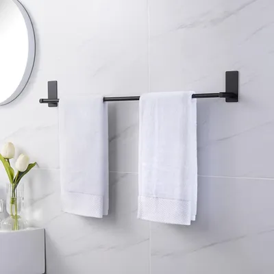 Obrázek produktu pro Držák na ručníky bez vrtání - Černý, matný - Nerezová ocel - Sprcha a koupelna - 75 cm