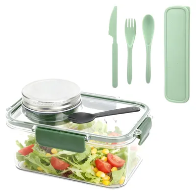 Produktbild von Salatbehälter Tragbar - Auslaufsicher - Salatschüssel mit Besteck - Aufbewahrungsbox - BPA-frei - 24x14x11cm - Lunchbox
