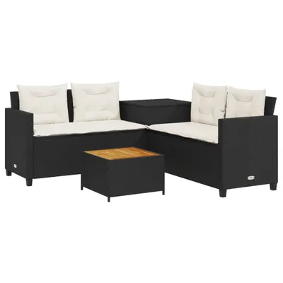 Produktbild von vidaXL Gartensofa in L-Form mit Tisch und Kissen Schwarz Poly Rattan