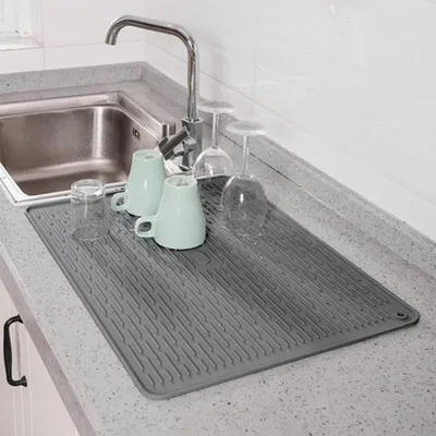 Produktbild von Siliconen schnelltrocknende Abtropfmatte hitzebeständige Spülmatte für Küchentheke - 40 x 30 cm schwarz