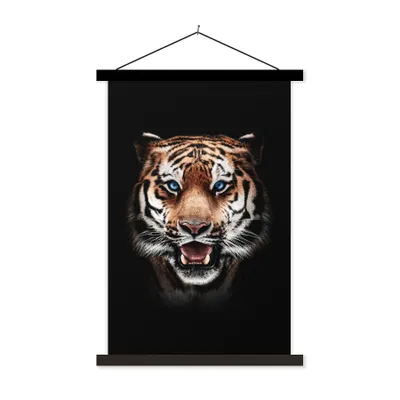 Produktbild von MuchoWow® Textilposter Porträt - Tiger - Schwarz 60x90 cm mit schwarzem Rahmen - Poster Wohnzimmer