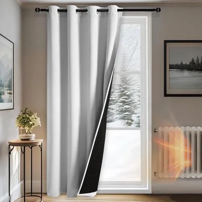Image de Rideau thermique occultant Unyqoos®, double épaisseur, isolant thermique et acoustique, gris et blanc, 245 x 132 cm