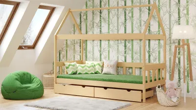 Produktbild von Hausbett, Einzelbett, Meble Wróbel, Hüttenbett Domek Skrzat, 80 x 160 cm, Höhe 175 cm, Naturbelassen