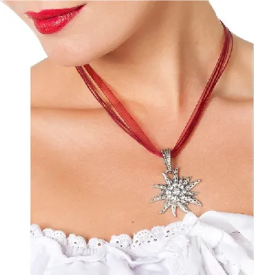 Produktbild von W31534 silber-dunkelrot Damen Trachten Kette Edelweiß Blume