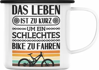 Produktbild von Trendation - Fahrrad Radfahrer Geschenk Rennrad Bike Geschenkidee Emaille Tasse Fahrradfahrer Emaille Emaille Tasse (Schwarz)