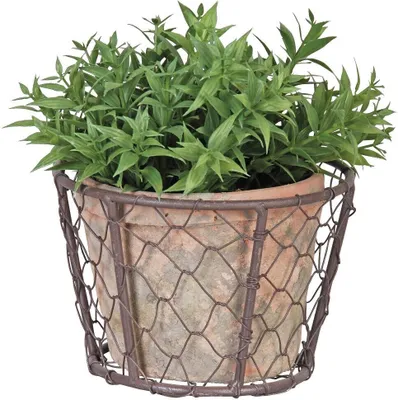 Produktbild von 8 cm hoch Aged Terracotta Korb Blumentopf Übertopf Umtopf rund Drahtkorb Garten
