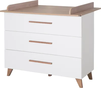 Produktbild von roba Wickelkommode Ole inkl. abnehmbarem Wickelaufsatz - Wickeltisch mit 3 Schubladen inkl. Füßen und Griffen aus Massivholz - Holz weiß / Nachbildung dunk