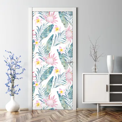 Produktbild von Dekorative Türposter Klebefolie selbstklebend Wandaufkleber Blassrosa Blumen 85 x 200 cm