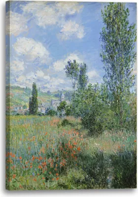 Produktbild von Leinwandbild (60x80cm): Claude Monet - Aussicht von Vétheuil, echter Holz-Keilrahmen inkl. Aufhänger, handgefertigt in Deutschland