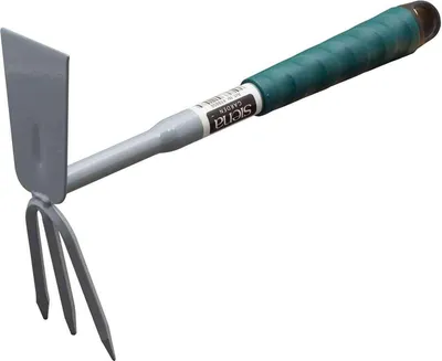 Image de EGUFER HT2017 Petite houe avec 3 dents et lame, manche interchangeable, anthracite/vert