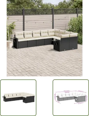 Produktbild von The Living Store 9-tlg. Garten-Sofagarnitur mit Kissen Schwarz Poly Rattan