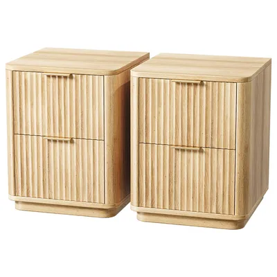 Obrázek produktu pro Noční stolek ALIGHTUP se dvěma zásuvkami s reliéfním vzorem, 2 kusy, rozměry 45,6 x 35 x 61 cm, buk