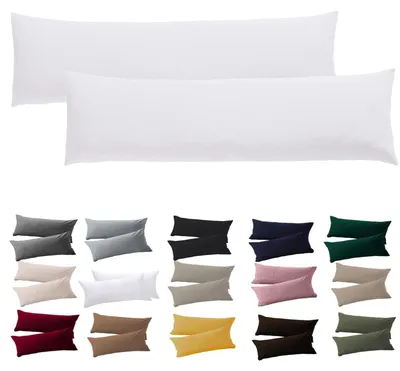 Productafbeelding van Kussensloop voor zijslapers, 40 x 145 cm - Set van 2 witte kussenslopen met rits, 100% microvezel, duurzaam en hypoallergeen.