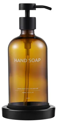 Immagine prodotto di Distributore di sapone in vetro con contenitore in Vetroceramica, capacità 500 ml, colore marrone/nero, ideale per cucina e bagno