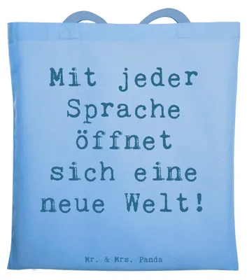 Produktbild von Mr. & Mrs. Panda Jutebeutel Spruch Sprachen lernen - Sky Blue - Geschenk, Horizonterweiterung, einkaufsshopper, Geschenkideen, Mutmacher, Zuversicht, Ermutigung durch